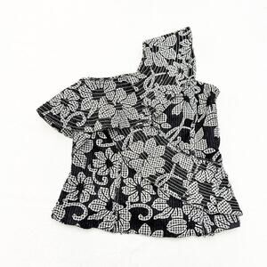 Zara Ruffled Off the Shoulder Top Black White Flower Print Size XS